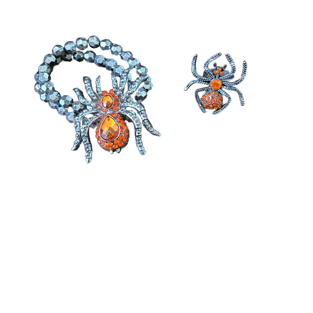 Sparkling Spider Bracelet In Silver And Orange 10$